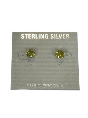 Sterling Silver Stud Earrings With Yellow-Green Cubic Zirconia